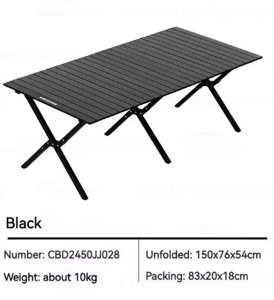 BLACKDOG Aluminum Alloy Egg Roll Folding Table Portable Camping Coffee Dining Table Outdoor Tourism Hiking Picnic Beach Foldable Board Triangular Cross Support Heavy Duty Orignal Nature Hike Black Dog