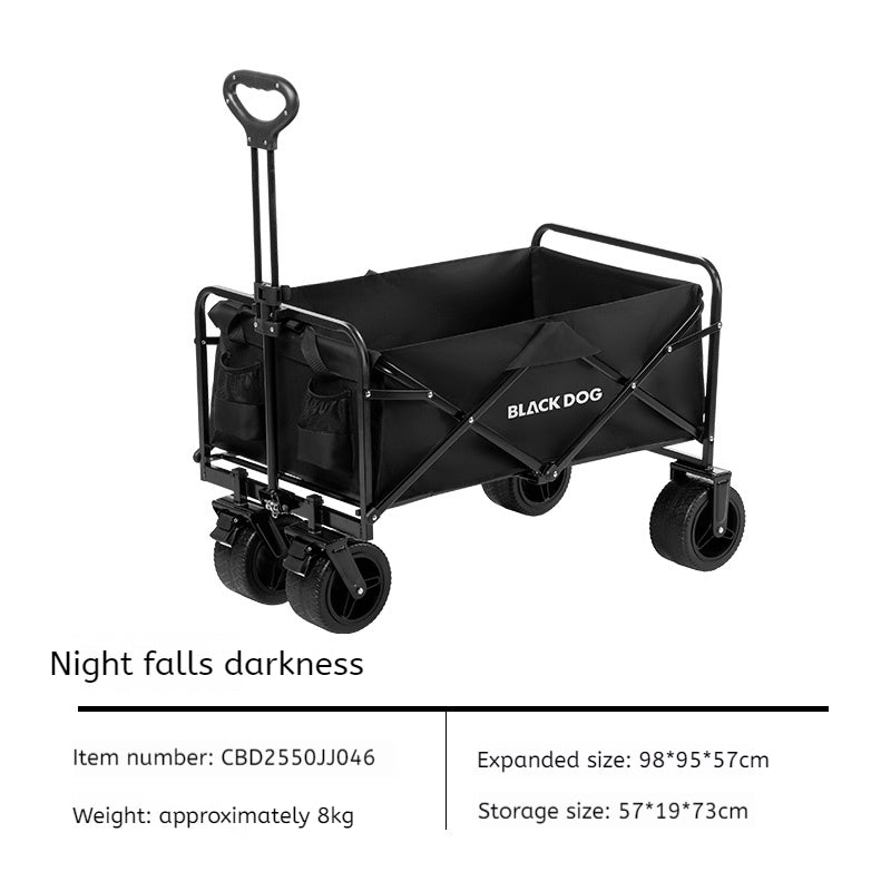 BLACKDOG CITY WALK Black Outdoor Trolley 100L Capacity 200kg Max Load All Terrain Thick Wheels with Brakes 600D Oxford Steel Frame Heavy Duty Camping Cart Wagon Carrier Black Dog