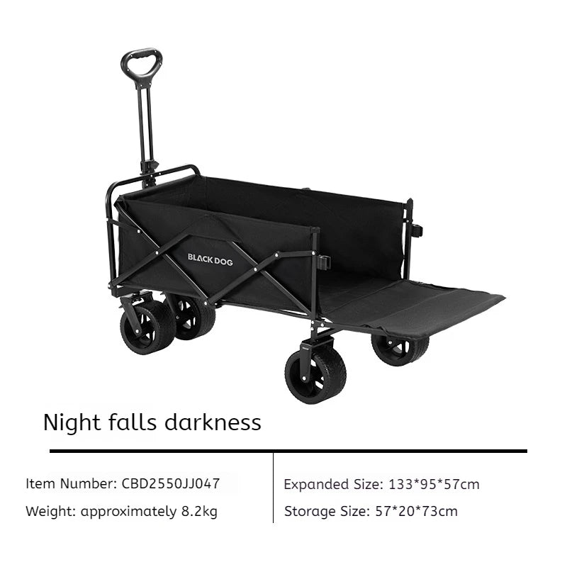 BLACKDOG CITY WALK Black Outdoor Trolley 100L Capacity 200kg Max Load All Terrain Thick Wheels with Brakes 600D Oxford Steel Frame Heavy Duty Camping Cart Wagon Carrier Black Dog