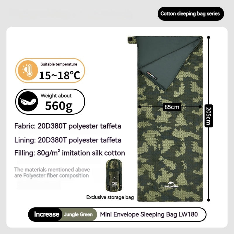 Naturehike Mini Envelope Sleeping Bag Outdoor LW180 Portable Ultralight Breathable Cotton Fabric Thick Foam for Tent Adult Comfortable Camp Sleep Bed Pad