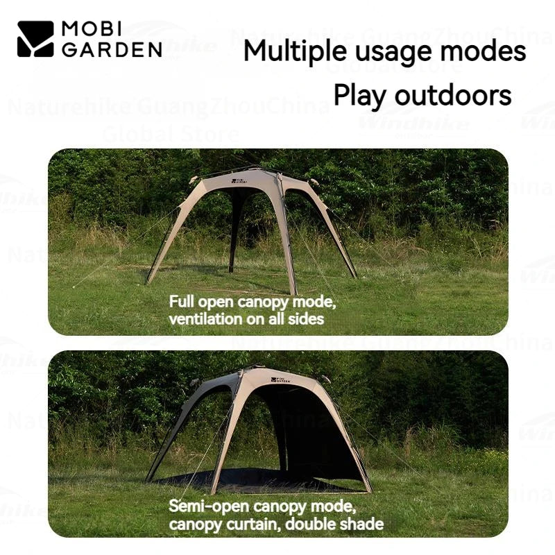 MOBI GARDEN Holiday Dome Automatic Canopy P08.0 Awning Tent Lotus Leaf Waterproof UPF50+ Black Coating Sunshade 4-6 Person Quick Opening Vinyl 10㎡