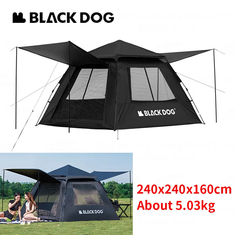 BLACKDOG BLACK Automatic Tent Outdoor Camping 3-4 Persons Portable Dome Tent Quick Opening Black Coating Vinyl Sunproof Waterproof Large Space Tent