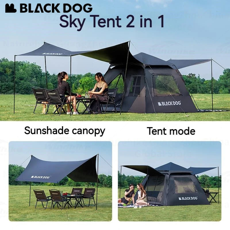 BLACKDOG BLACK Automatic Tent Outdoor Camping 3-4 Persons Portable Dome Tent Quick Opening Black Coating Vinyl Sunproof Waterproof Large Space Tent