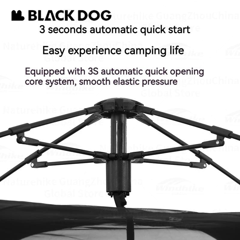 BLACKDOG BLACK Automatic Tent Outdoor Camping 3-4 Persons Portable Dome Tent Quick Opening Black Coating Vinyl Sunproof Waterproof Large Space Tent