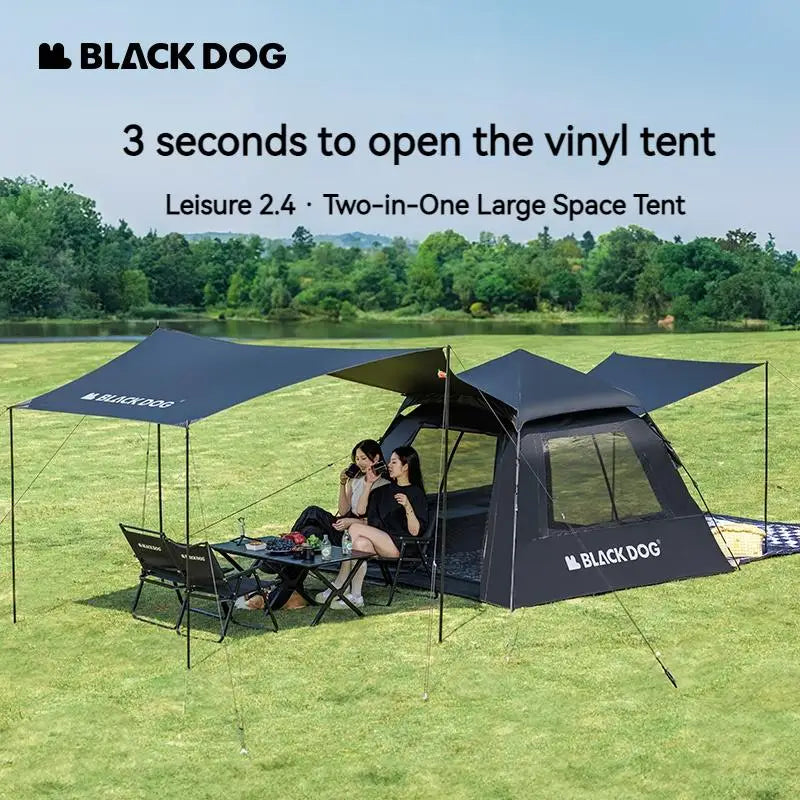 BLACKDOG BLACK Automatic Tent Outdoor Camping 3-4 Persons Portable Dome Tent Quick Opening Black Coating Vinyl Sunproof Waterproof Large Space Tent