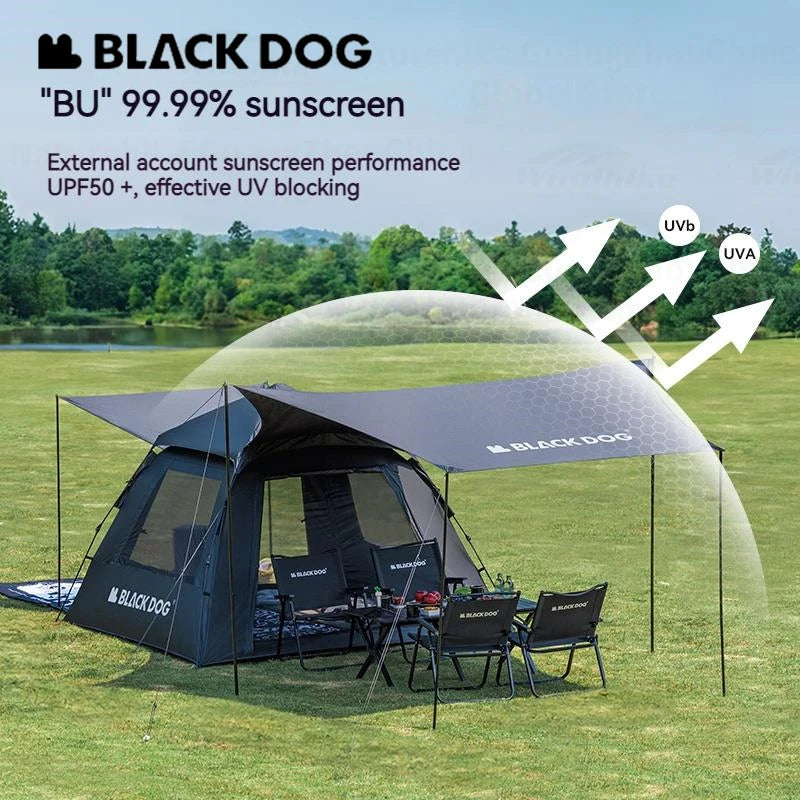 BLACKDOG BLACK Automatic Tent Outdoor Camping 3-4 Persons Portable Dome Tent Quick Opening Black Coating Vinyl Sunproof Waterproof Large Space Tent