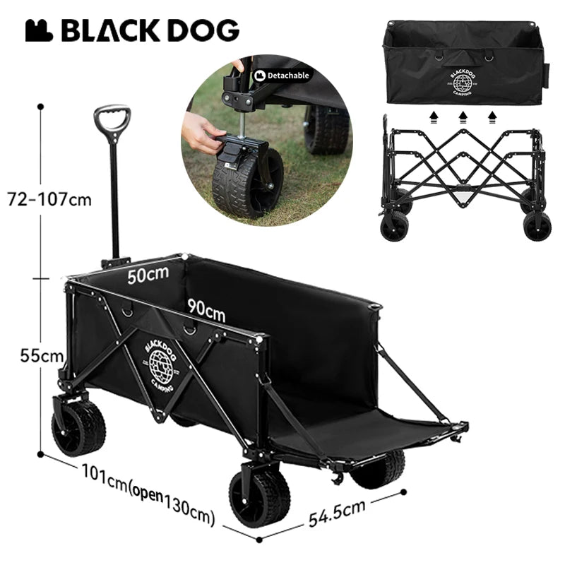 BLACKDOG Mountain Shadow Plus Camping Cart Portable Folding Cart With Brake Wheels Detachable Large Capacity Utility Wagon Outdoor Collapsible Trolley