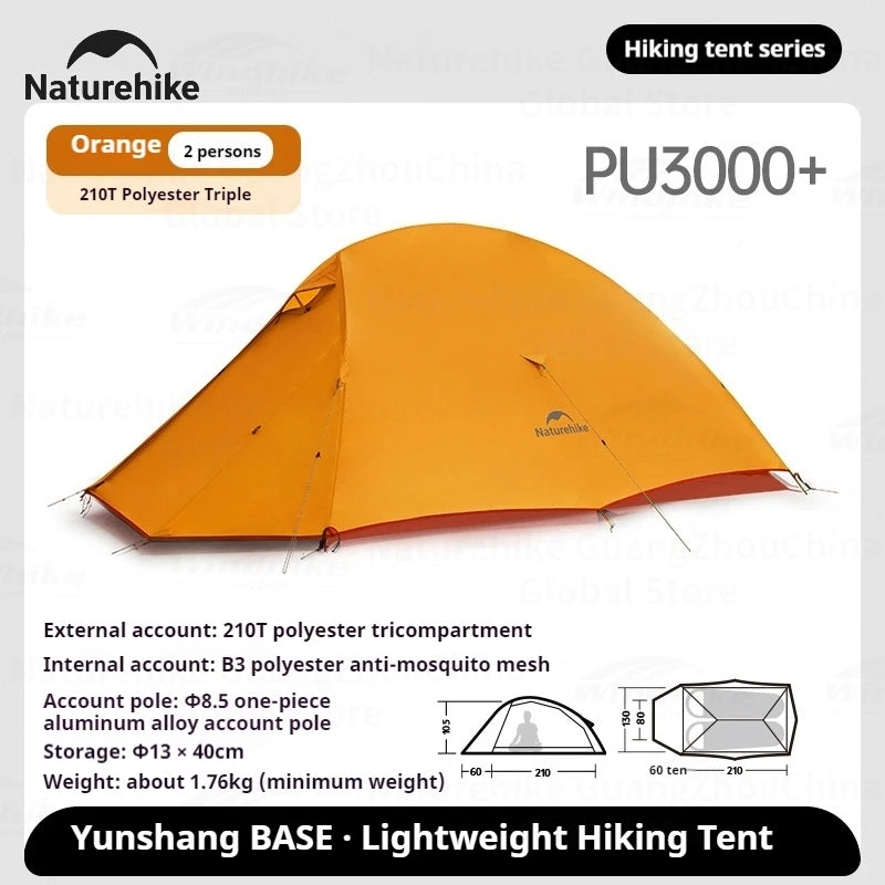 Naturehike Cloud Up Base Tent Portable Ultralight Double Layer 1-2 Person Sun Shelter Backpacking Tent Waterproof Windproof 210T Nylon Camping Outdoor Hiking Trekking Heavy Duty Original Nature Hike