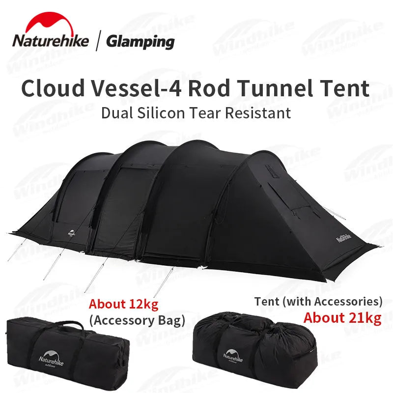 [Pre-Order] Naturehike Cloud Vessel Tunnel Tent With Snow Skirt Large Multi-Person Outdoor Camping Supplies Equipment Travel Tourist tent