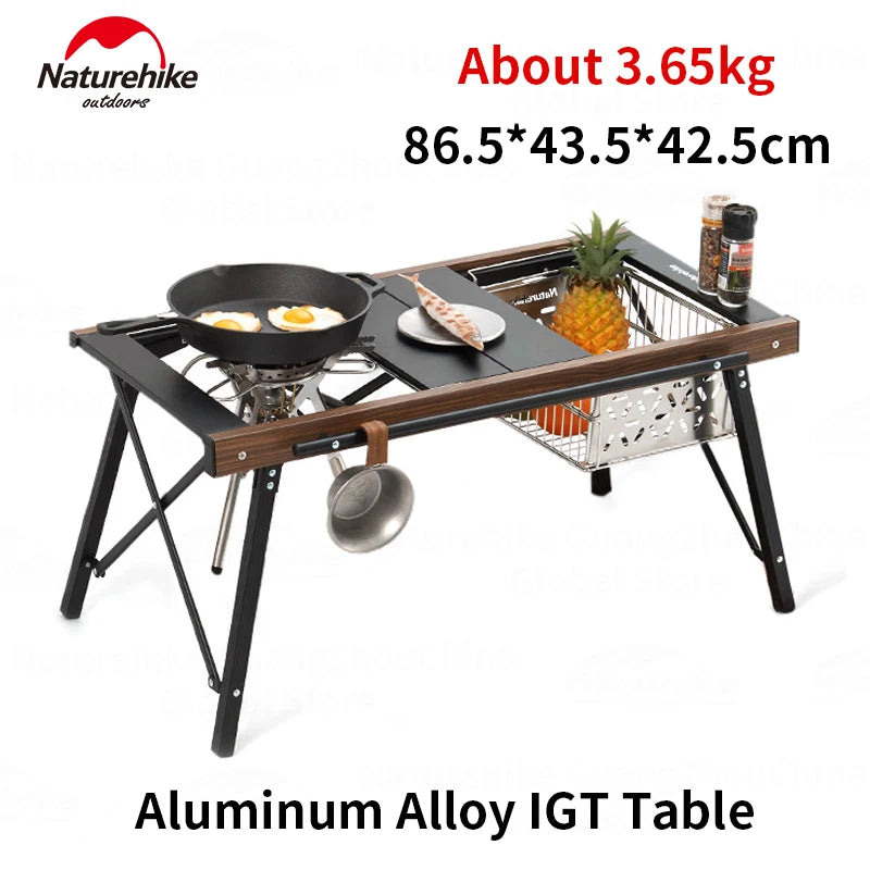 Naturehike IGT Aluminum Alloy Folding Table Camping Outdoor Multifunctional Portable Lightweight Quick-Open Table Removable BBQ Grill Wood Picnic Fishing Hiking Travel Heavy Duty Original Nature Hike