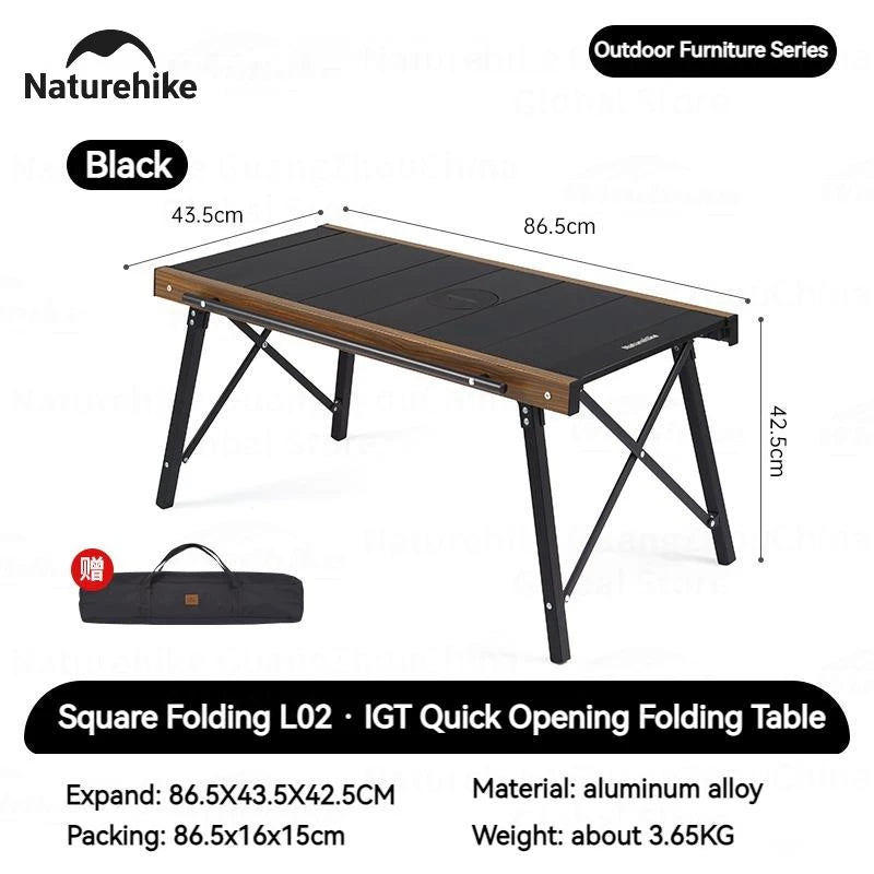 Naturehike IGT Aluminum Alloy Folding Table Camping Outdoor Multifunctional Portable Lightweight Quick-Open Table Removable BBQ Grill Wood Picnic Fishing Hiking Travel Heavy Duty Original Nature Hike