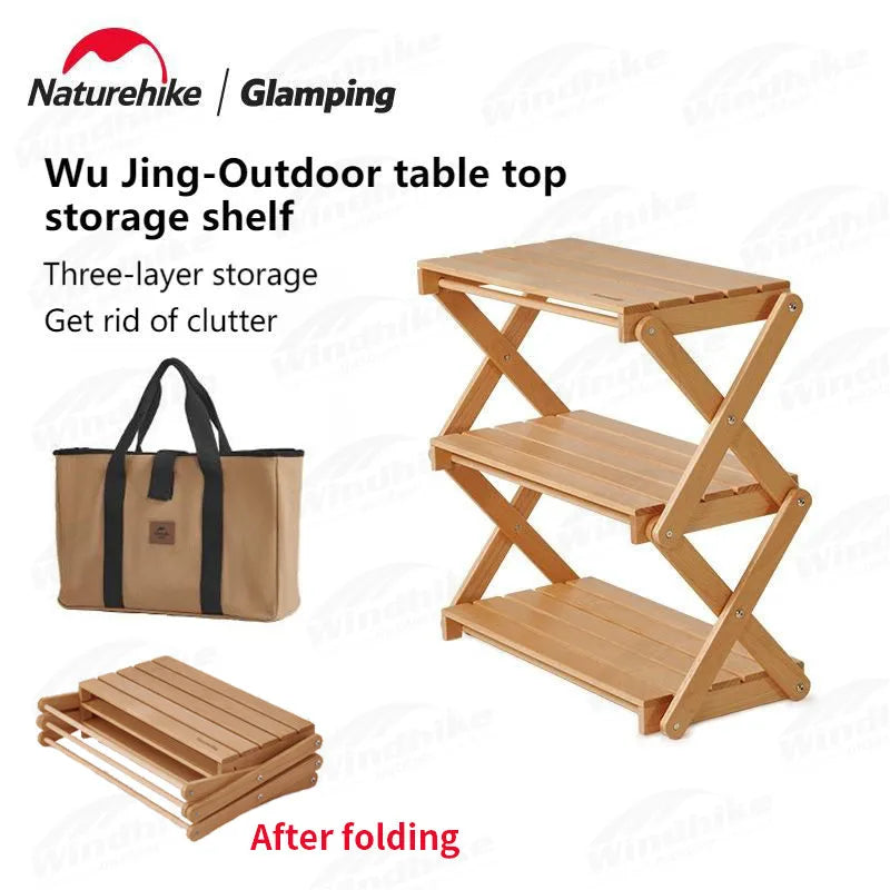 Naturehike Outdoor Table Top Shelf Portable Ultralight Camping Desktop Shelf Folding Table Storage Tabletop Shelves Picnic 3-Layers Shelf Table Camp Tools