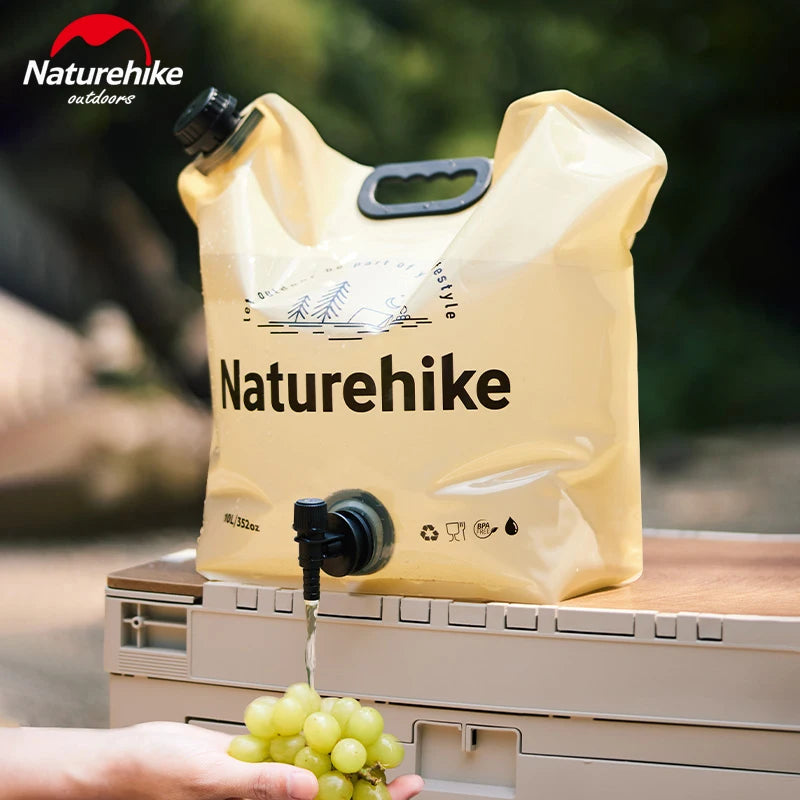 Naturehike Outdoor Water Bag Portable Lightweight Foldable 10L Large Capacity With Faucet Handle Folding Thick Soft Food Grade Water Container Camping