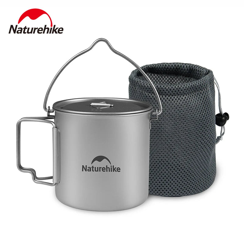 Naturehike Titanium Backpacking Cup / Pot Portable Ultralight Titanium Cup Outdoor Water Cup Cookware Mug with Foldable Handle Camping Equipment