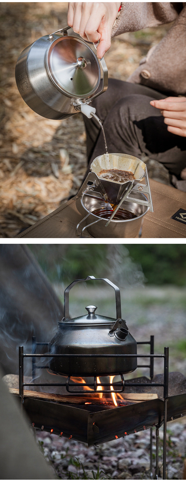 Campingmoon SW-1 Stainless Steel Teapot Portable Lightweight Outdoor Camping Kettle Pot 0.6-1L Coffee Tea Cookware With Net Storage Bag Heavy Duty