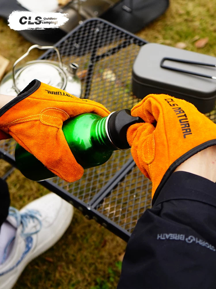 CLS Magnetic Leather Gloves Strong Magnetic Hanging Gloves Camping Equipment Tool BBQ Grill Working Leather Fire Retardant Insulated Non-Slip Gloves