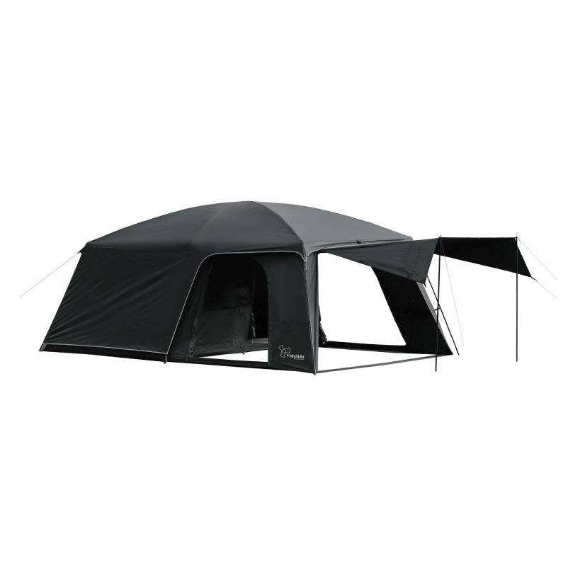 Vidalido POON SAAN PRO Portable 8-10 Person Banshan Villa Extra Large Semi-Automatic Cabin Style Black Tent Outdoor Camping 15m² Interior Space 2 Bedroom Waterproof 150D Titanium Silver Coated Sunscreen