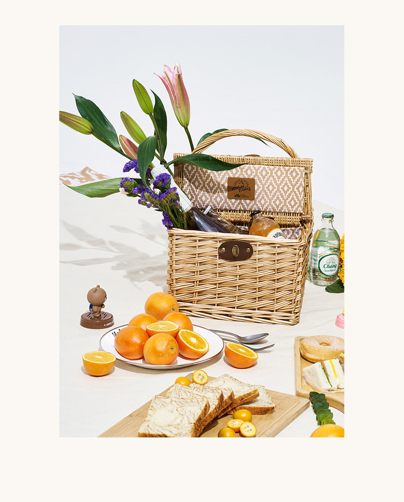 Mobi Garden 15L Woven Picnic Basket Portable Lightweight Wicker Storage Box Outdoor Camping Rattan Food Carrying Container Organizer With Lid Cover MobiGarden