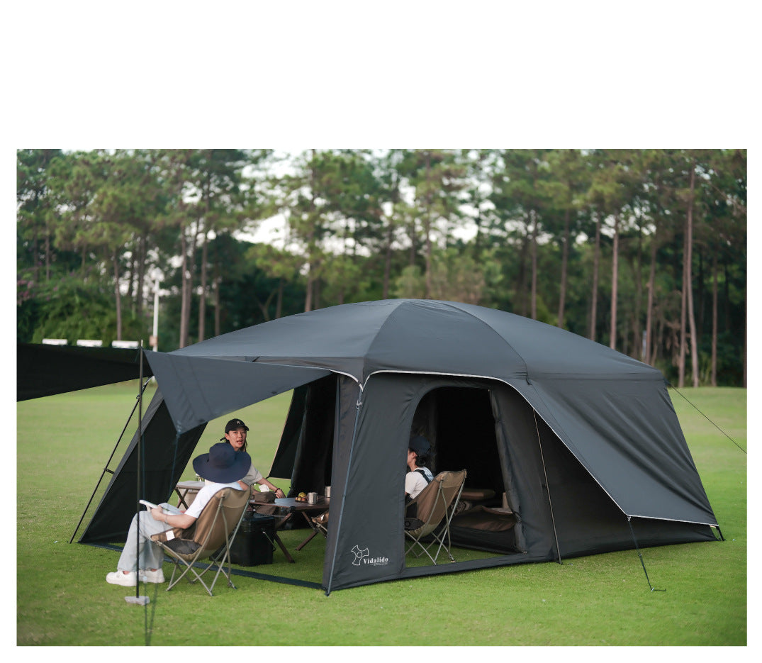 Vidalido POON SAAN PRO Portable 8-10 Person Banshan Villa Extra Large Semi-Automatic Cabin Style Black Tent Outdoor Camping 15m² Interior Space 2 Bedroom Waterproof 150D Titanium Silver Coated Sunscreen