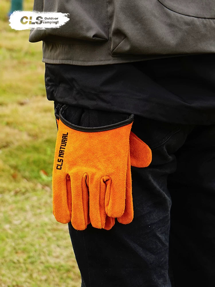 CLS Magnetic Leather Gloves Strong Magnetic Hanging Gloves Camping Equipment Tool BBQ Grill Working Leather Fire Retardant Insulated Non-Slip Gloves
