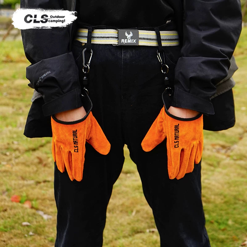 CLS Magnetic Leather Gloves Strong Magnetic Hanging Gloves Camping Equipment Tool BBQ Grill Working Leather Fire Retardant Insulated Non-Slip Gloves