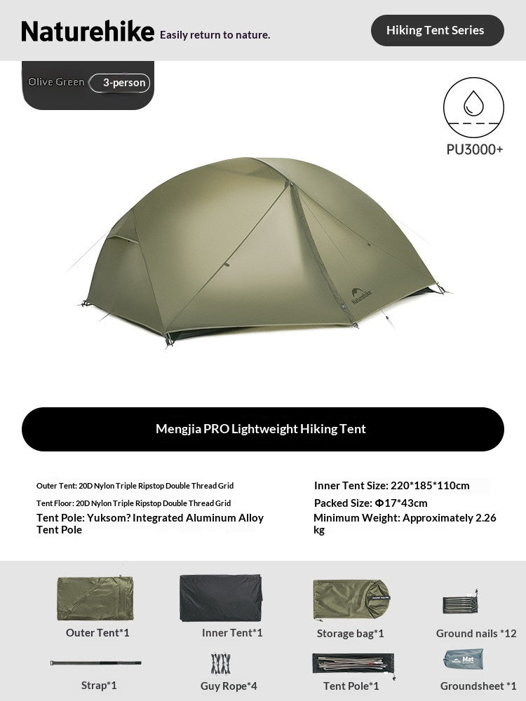 Naturehike MONGAR Series UL and PRO Tent Portable Ultralight 1-3 Persons 20D Nylon Rainproof Expandable Canopy Double Layer Camping Hiking Backpacking Tent