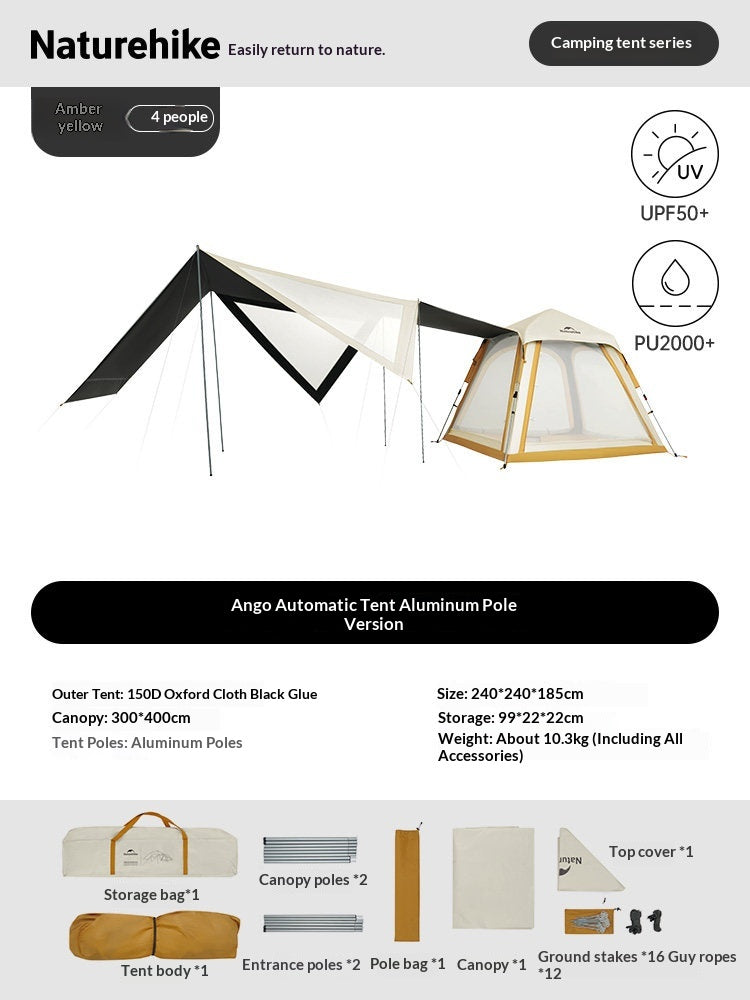 Naturehike ANGO PLUS Automatic Tent Upgraded Portable Lightweight 3-4 Persons Quick Opening Tent Camping Park Canopy Tent Integrated Tent Waterproof