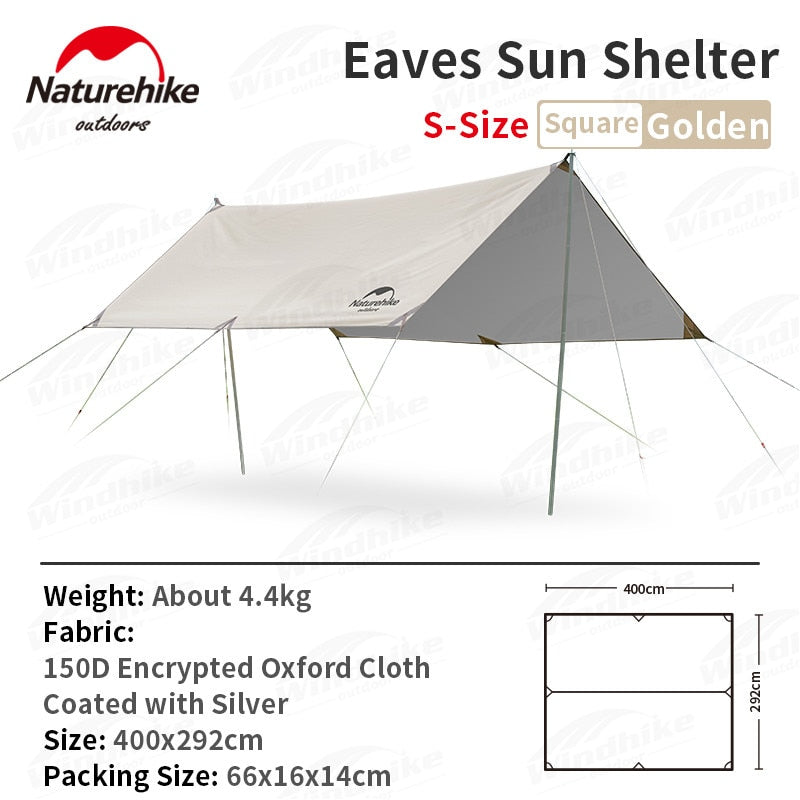 Naturehike GIRDER Series Sun Shelter Awning Canopy Tarp Tent in Classic Silver Coated & Double Sided Black Vinyl Glue + Silver Coating UV Sun Shade Tarp