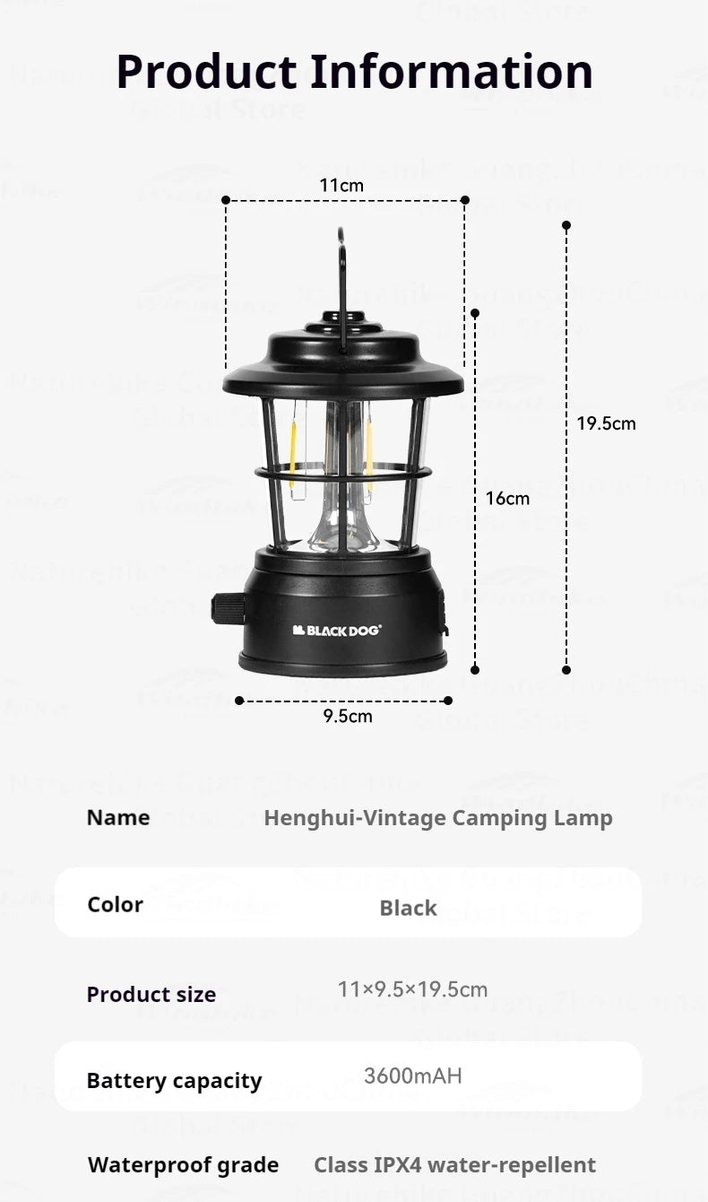 Blackdog Retro Mini Camping Light Portable Lightweight Rechargeable Lamp Waterproof 3600mAH Battery LED Atmosphere Stepless Dimming Hanging Lantern