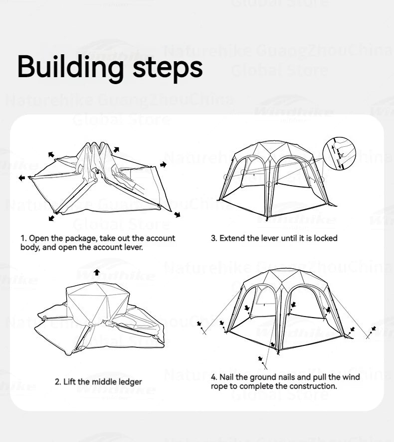 Naturehike CLOUD WORLD Series Hexagon Dome Modular Automatic Tent Canopy UPF12500+ Sunshade Windproof Waterproof PU5000+ Quick Open Tent Tarp Chimney