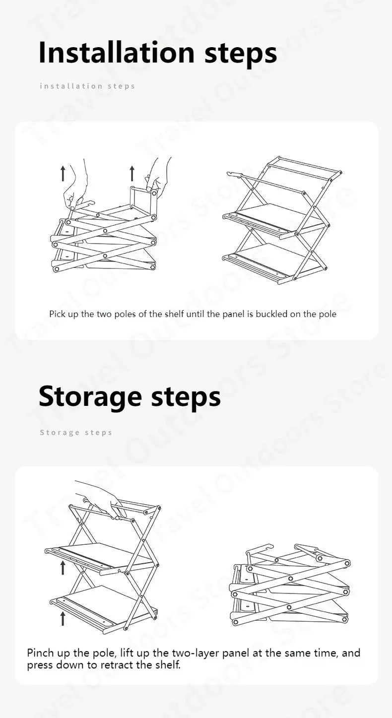 Naturehike Desktop Folding Shelf Portable Retro Camping Stainless Steel Double Storage Rack Foldable 2 Plies Waterproof Table Shelf Rack with Lamp Hook Tabletop Shelves Outdoor