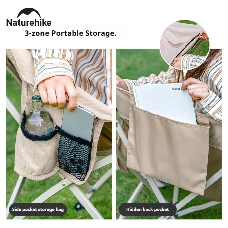 Naturehike T04 Camping Moon Chair Portable Lightweight Comfortable Folding Chair 64cm Wide Seat With Side Pocket 107T High Load Bearing 150kg Outdoor