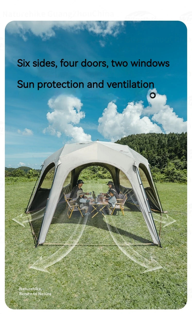 Naturehike CLOUD WORLD Series Hexagon Dome Modular Automatic Tent Canopy UPF12500+ Sunshade Windproof Waterproof PU5000+ Quick Open Tent Tarp Chimney