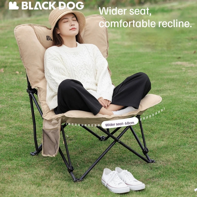 BLACKDOG Folding Butterfly Chair Portable Recliner Moon Chair Thickened Quilted Padding Wide Soft Seat Load Bearing 110kg With Side Pocket Outdoor