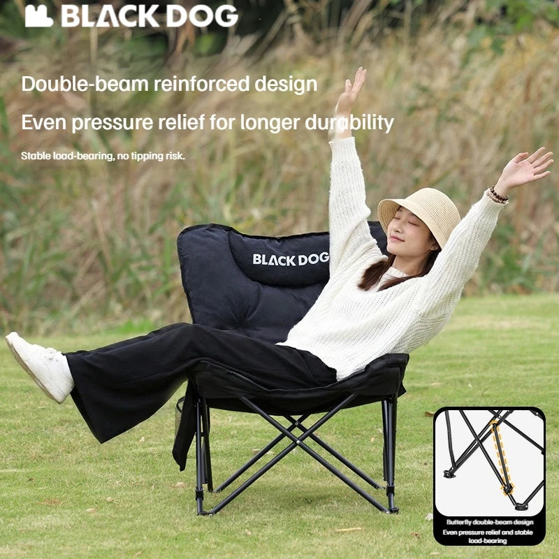 BLACKDOG Folding Butterfly Chair Portable Recliner Moon Chair Thickened Quilted Padding Wide Soft Seat Load Bearing 110kg With Side Pocket Outdoor