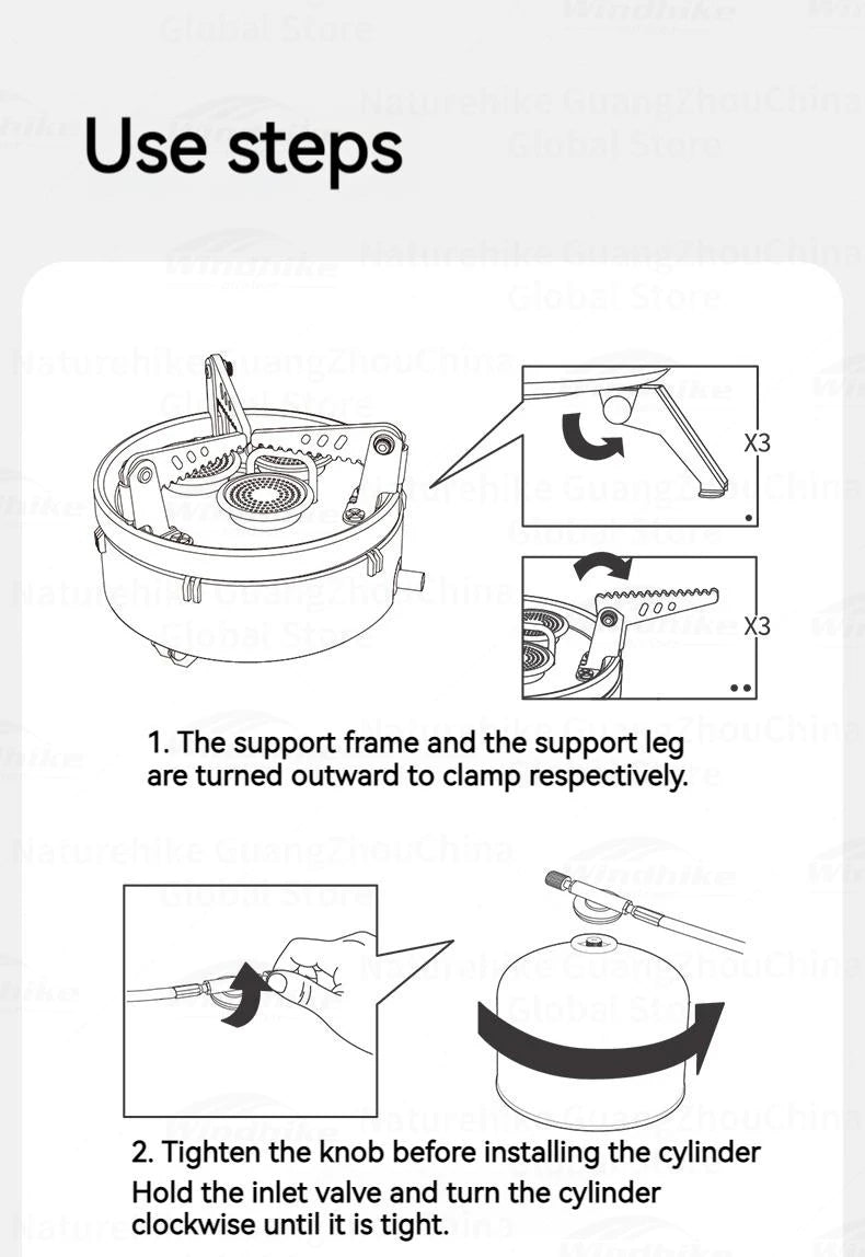 Naturehike DARK STAR Three Head Stove Camping 3300W High Power IGT Gas Stove Portable Foldable Ultralight Burner Furnance Cooker Heater Outdoor Hiking Beach Picnic Travel Heavy Duty Original Nature Hike