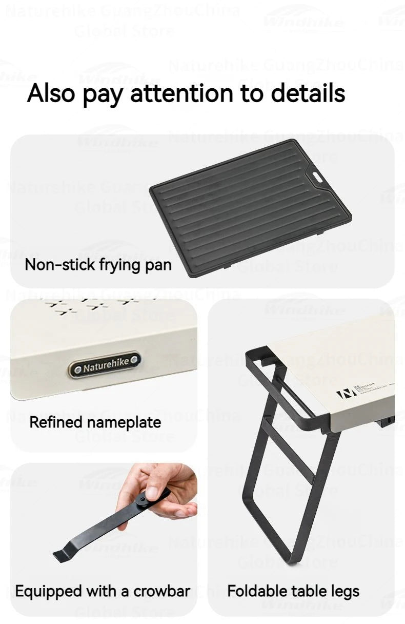 Naturehike Folding Barbecue Table Grill Box Portable Lightweight Multifunctional Foldable Black White BBQ Grill Rack Stove Table Supply Camping Outdoor Cooking Hiking Picnic Barbecue Beach Travel Heavy Duty Original Nature Hike