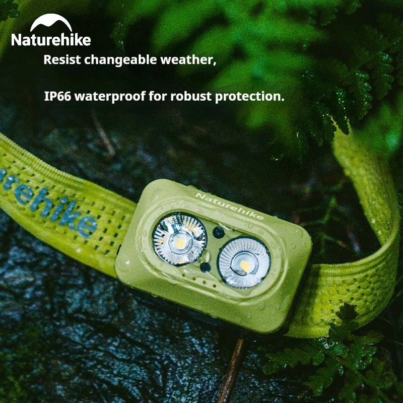 Naturehike Outdoor Headlamp Portable Waterproof IP66 Sensor Rechargeable Adjustable Headlight Stepless Dimming 50h Battery Life Camping Emergency