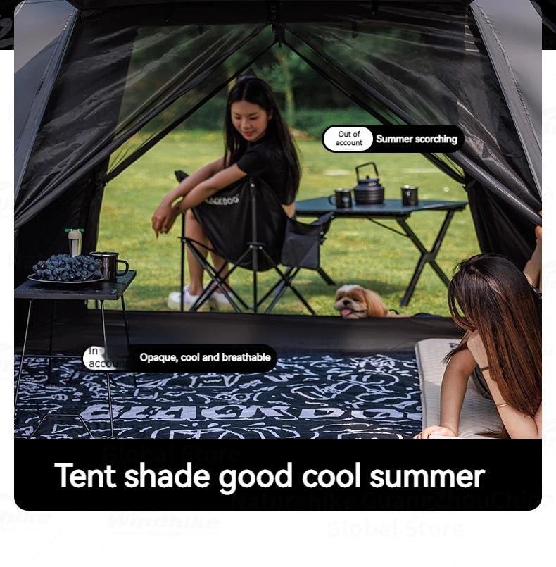 BLACKDOG BLACK Automatic Tent Outdoor Camping 3-4 Persons Portable Dome Tent Quick Opening Black Coating Vinyl Sunproof Waterproof Large Space Tent