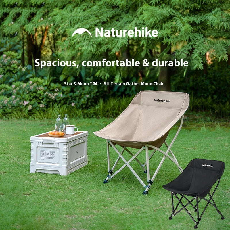 Naturehike T04 Camping Moon Chair Portable Lightweight Comfortable Folding Chair 64cm Wide Seat With Side Pocket 107T High Load Bearing 150kg Outdoor