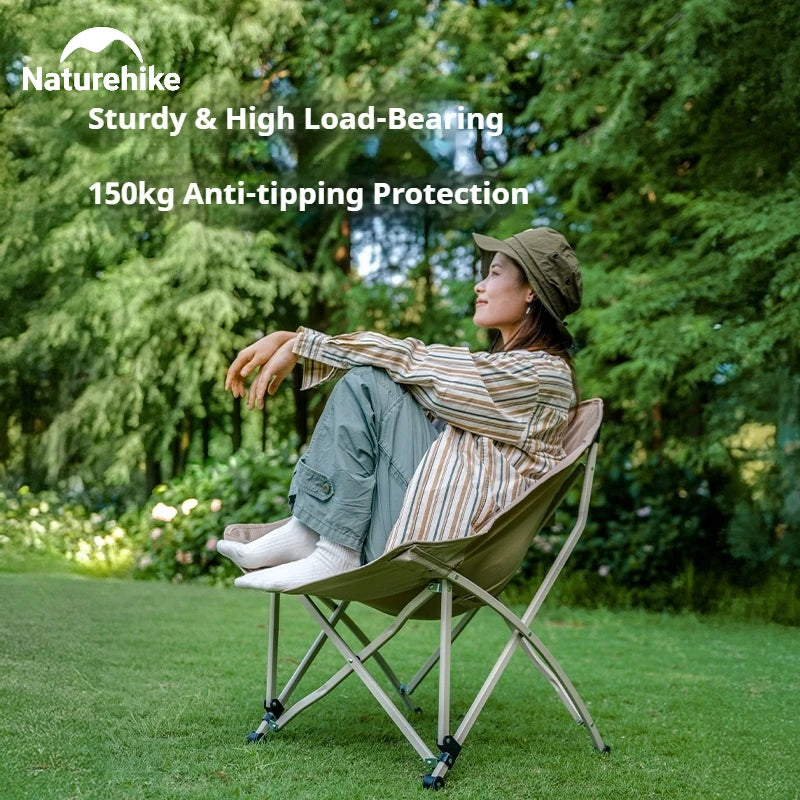 Naturehike T04 Camping Moon Chair Portable Lightweight Comfortable Folding Chair 64cm Wide Seat With Side Pocket 107T High Load Bearing 150kg Outdoor