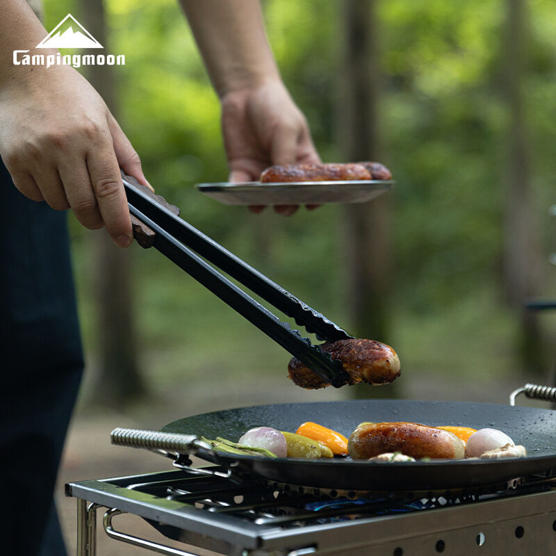 Campingmoon BKMS-40L 12-Inch Crocodile Meat Clip Stainless Steel BBQ Anti-Scalding Wooden Handle