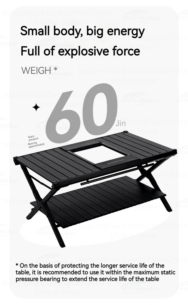 BLACKDOG Folding IGT Dining Table Outdoor Desktop Aluminum Alloy Portable Lightweight Egg Roll Table Camping Hiking Picnic Beach Travel Heavy Duty Original Black Dog