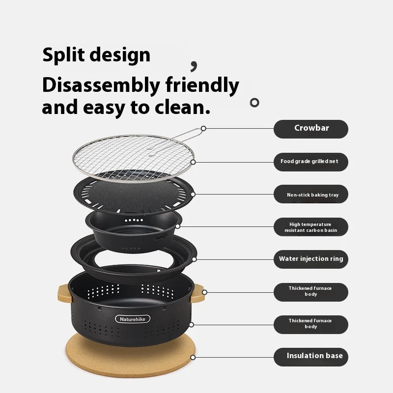 Naturehike MOYAN Desktop BBQ Grill Portable Multi-functional Round Stove Pot Charcoal Barbecue Stove Fire Pit High Temperature Resistant Outdoor