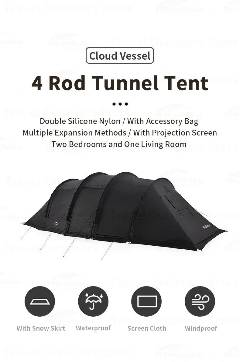 [Pre-Order] Naturehike Cloud Vessel Tunnel Tent With Snow Skirt Large Multi-Person Outdoor Camping Supplies Equipment Travel Tourist tent