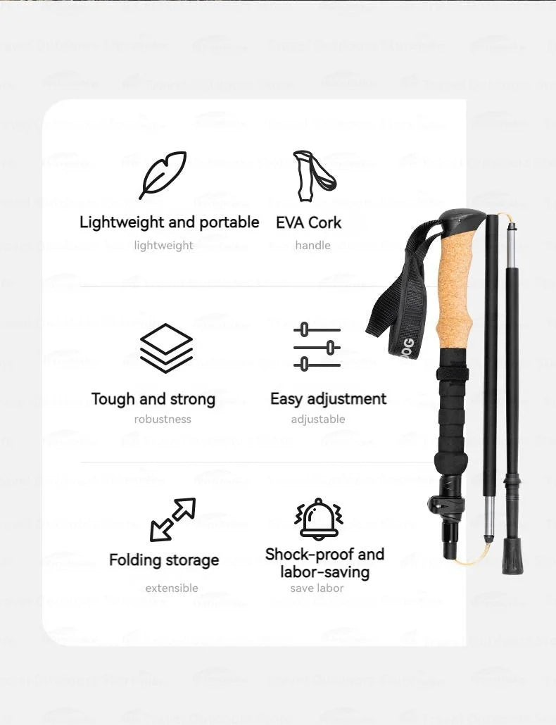 Blackdog Aluminum Alloy Trekking Pole Portable Ultralight Foldable Mountaineering Stick Foldable Climbing Walking Stick Adjustable Telescopic Camping Outdoor