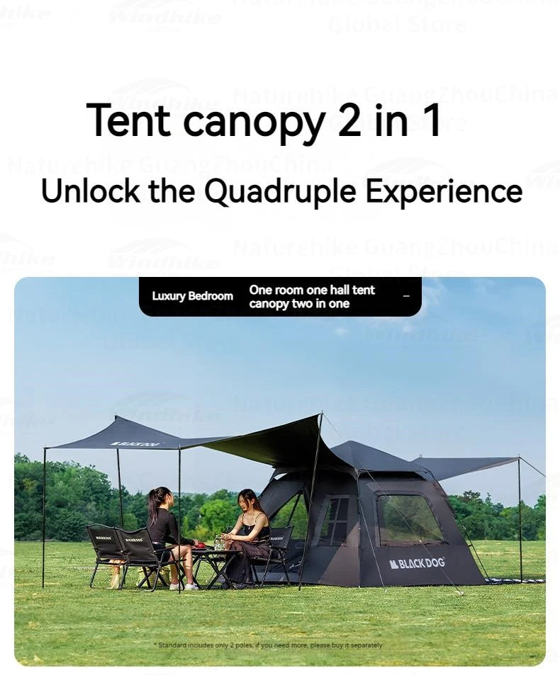 BLACKDOG BLACK Automatic Tent Outdoor Camping 3-4 Persons Portable Dome Tent Quick Opening Black Coating Vinyl Sunproof Waterproof Large Space Tent