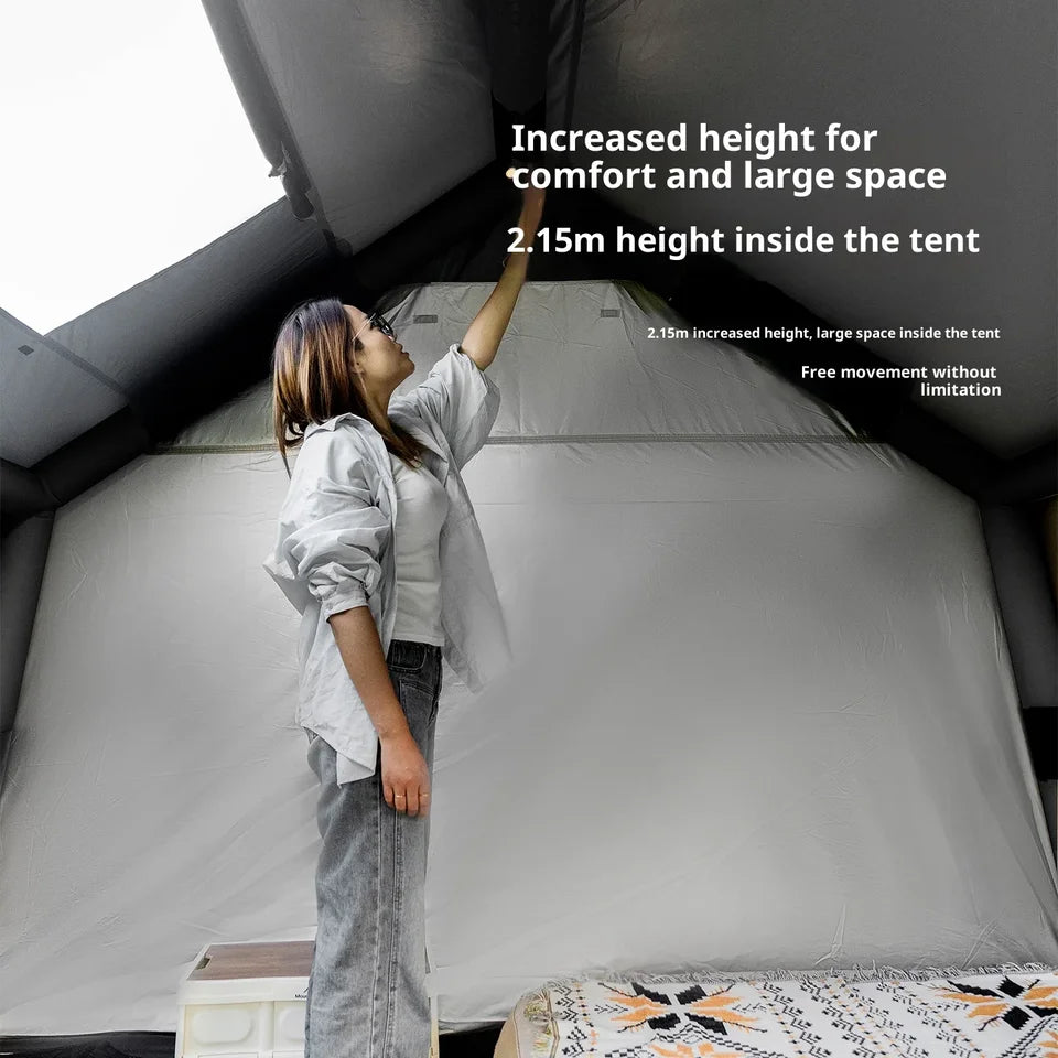Mountainhiker AIR 8+8 PRO Inflatable Tent Spacious Interior Cabin Style 4-6 Persons Black Silver Coated Sunscreen With Extended Awning Canopy Outdoor