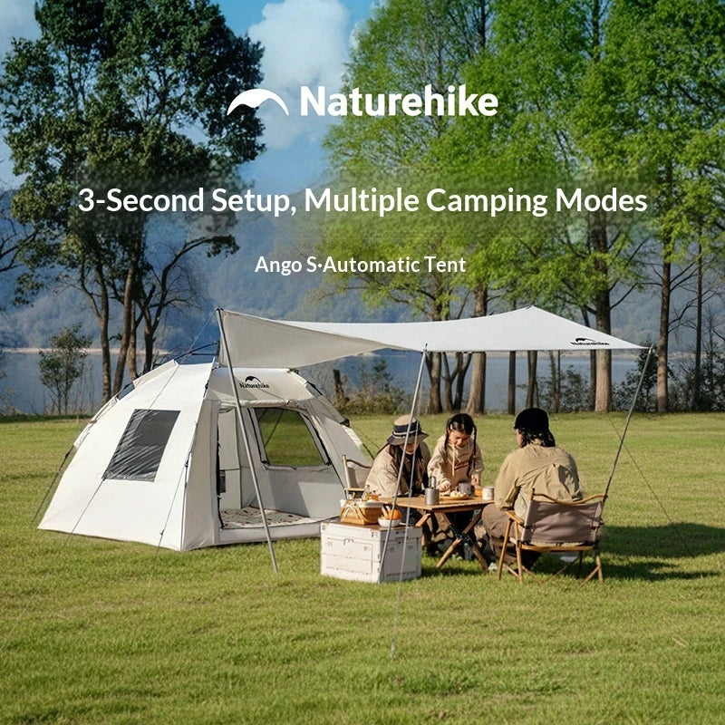 Naturehike ANGO S Fast Automatic Tent 3 Persons Multiple Combination Spacious Interior Waterproof 210T Silver Coated Sunscreen With Optional Canopy