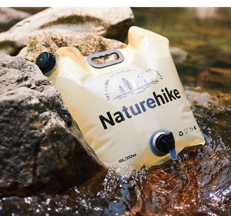 Naturehike Outdoor Water Bag Portable Lightweight Foldable 10L Large Capacity With Faucet Handle Folding Thick Soft Food Grade Water Container Camping